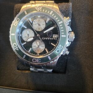 Carrero Chronograph Stainless Steel Watch with Green Bezel